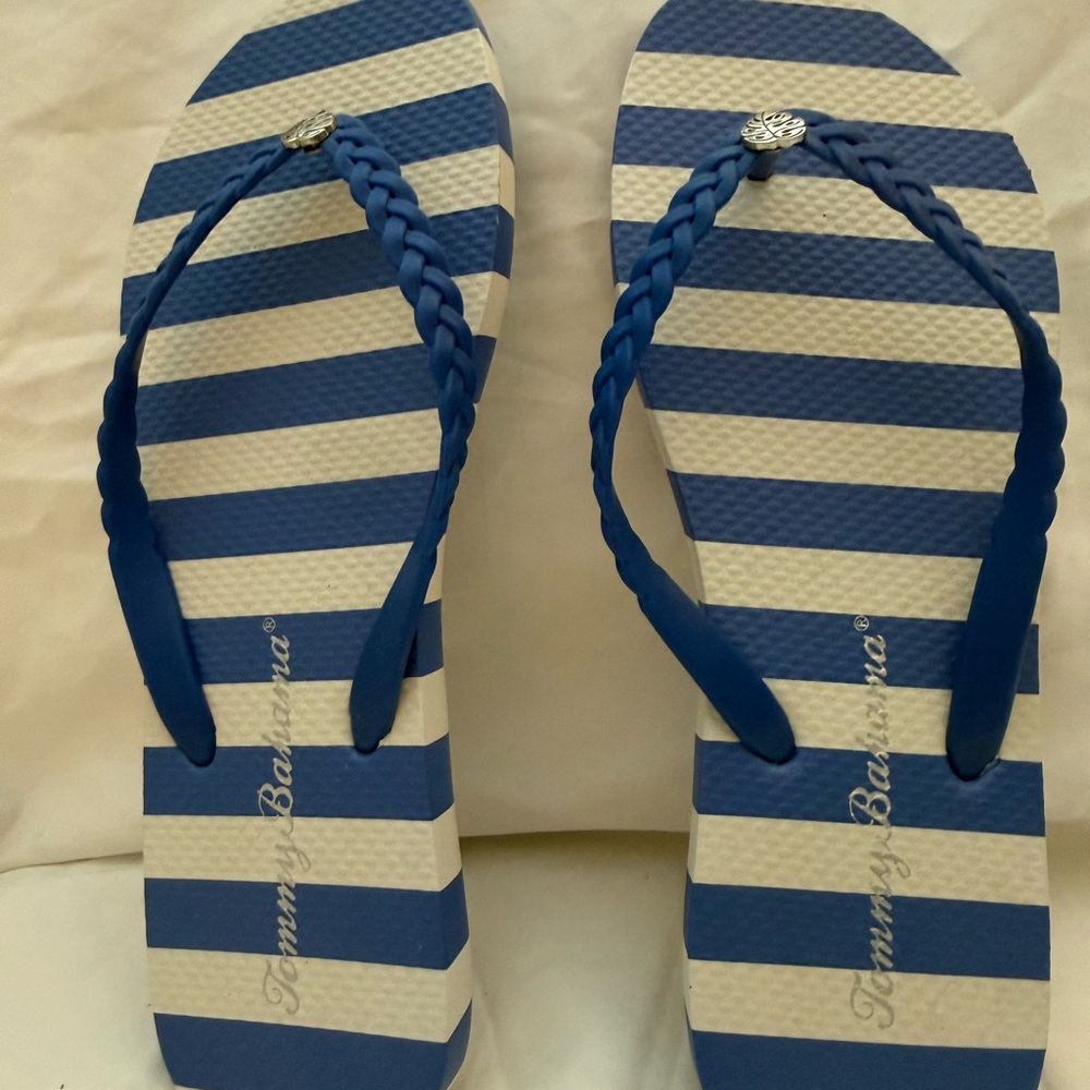 Tommy Bahama Navy and Cream Striped Sandals